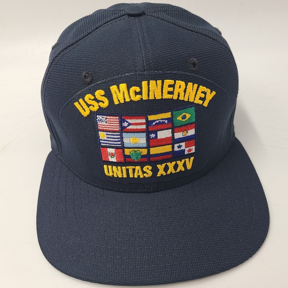 Vintage USS McInerney Hat Snapback New Era Pro Model Blue Unitas XXXV US Navy